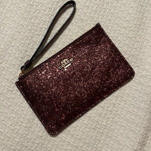 NWOT Coach wristlet purple and pink heart glitter